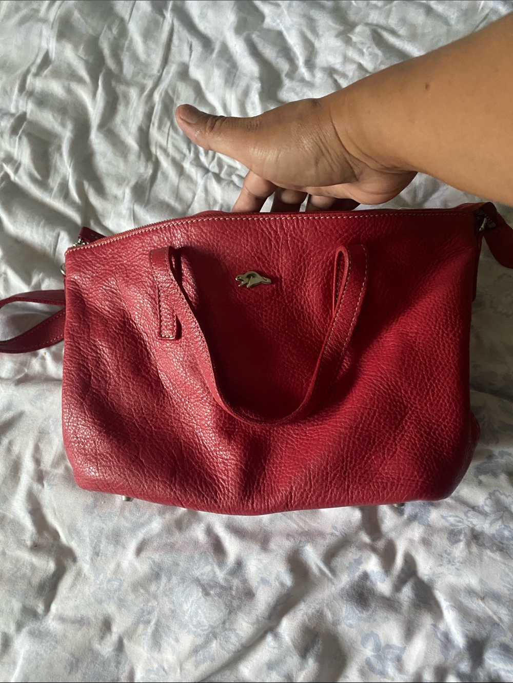 Roots Red Leather Shoulder Bag with Small Metal Logo